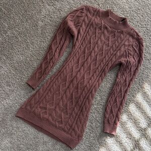 Almost Famous Brown Mauve Cable Knit Turtleneck Open Back Sweater Mini Dress